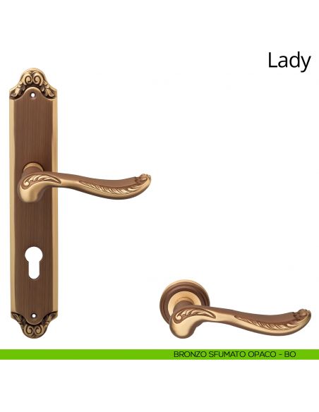 Maniglia con placca per porta Lady Linea Calì - bronzo sfumato opaco - foro yale