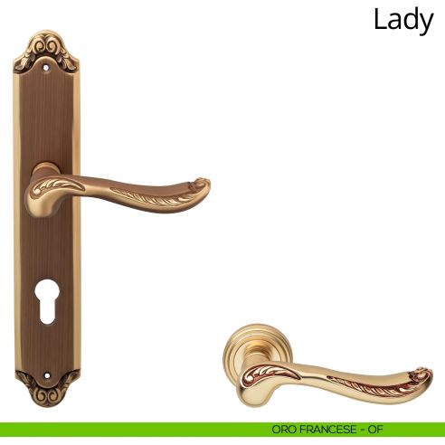 Maniglia con placca per porta Lady Linea Calì - oro francese - foro yale
