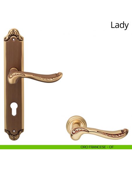 Maniglia con placca per porta Lady Linea Calì - oro francese - foro yale