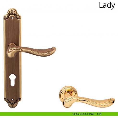 Maniglia con placca per porta Lady Linea Calì - oro zecchino - foro yale