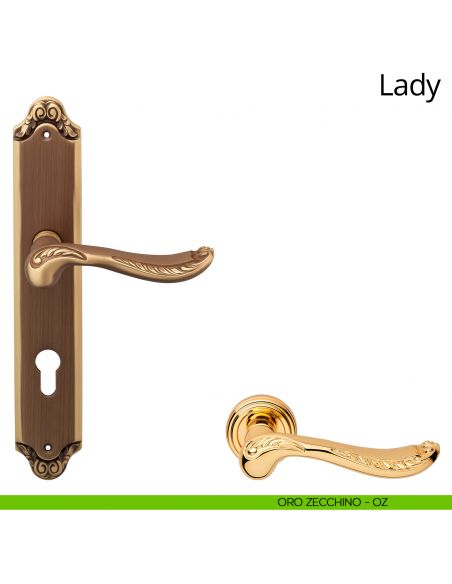 Maniglia con placca per porta Lady Linea Calì - oro zecchino - foro yale