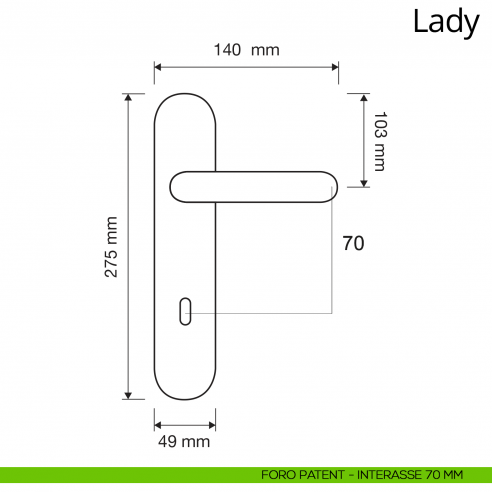 Maniglia con placca per porta Lady Linea Calì placca foro patent interasse 70 mm