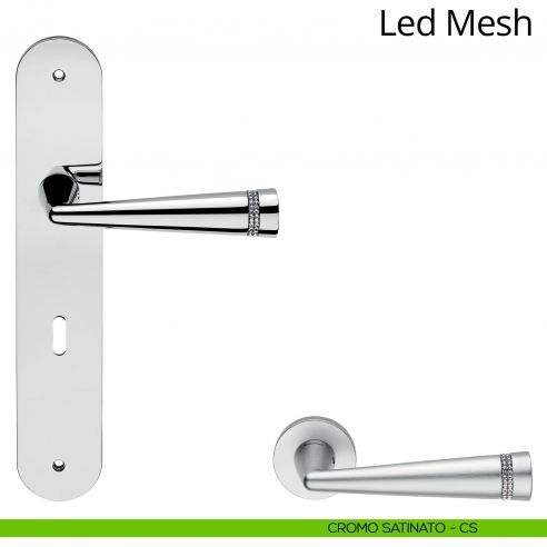 Maniglia Swarovski con placca per porta Led Mesh Linea Calì - cromo satinato - foro patent