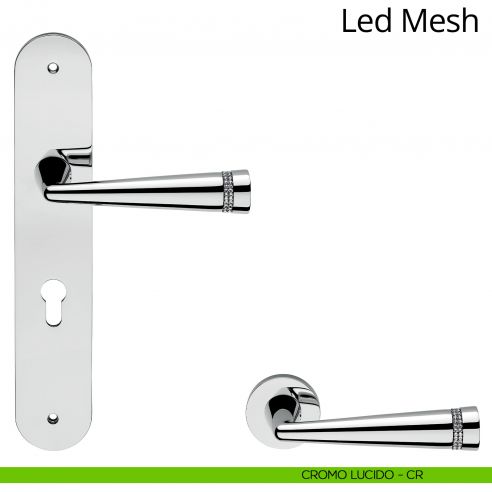 Maniglia Swarovski con placca per porta Led Mesh Linea Calì - cromo lucido - foro yale