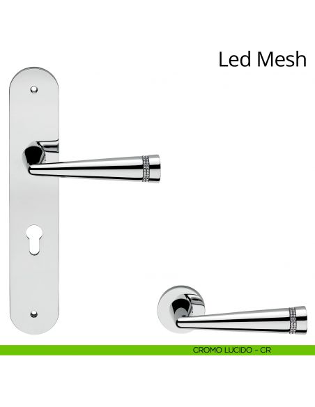 Maniglia Swarovski con placca per porta Led Mesh Linea Calì - cromo lucido - foro yale