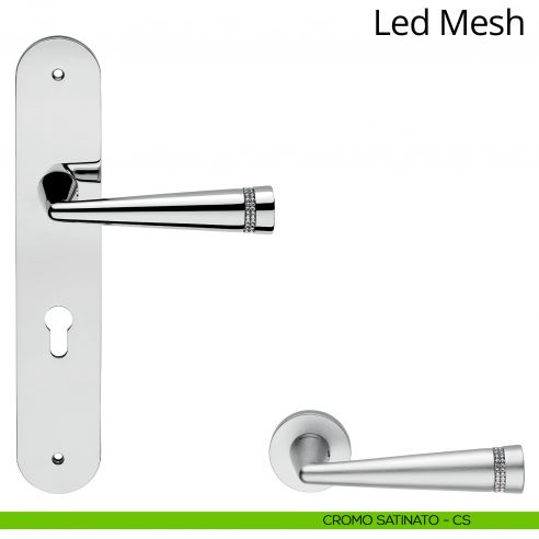 Maniglia Swarovski con placca per porta Led Mesh Linea Calì - cromo satinato - foro yale