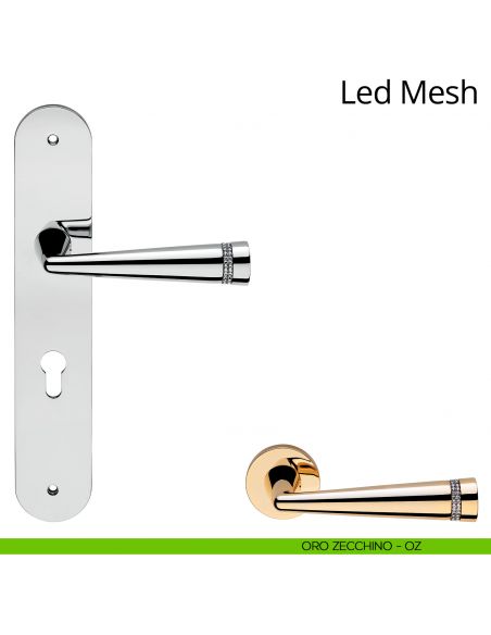 Maniglia Swarovski con placca per porta Led Mesh Linea Calì - oro zecchino - foro yale