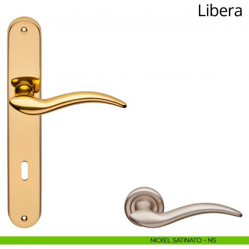 Maniglia con placca per porta Libera Linea Calì - nichel satinato - foro patent