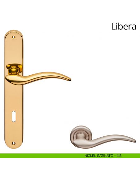 Maniglia con placca per porta Libera Linea Calì - nichel satinato - foro patent