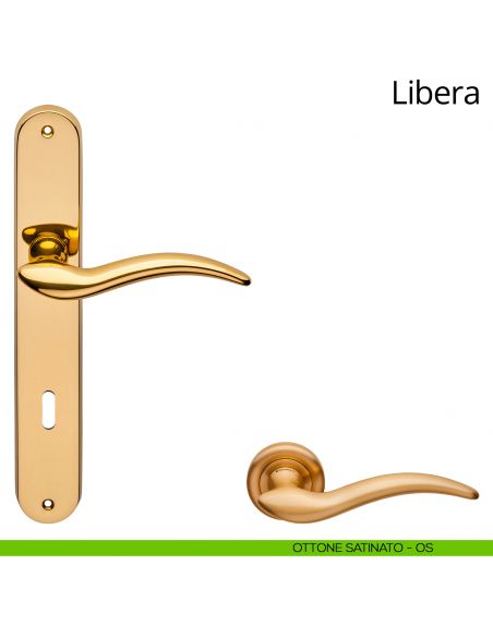 Maniglia con placca per porta Libera Linea Calì - ottone satinato - foro patent
