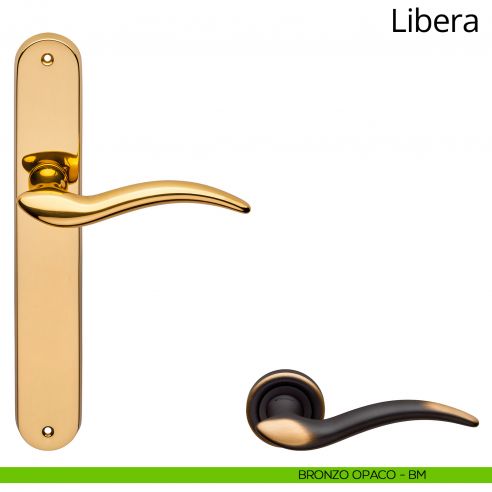 Maniglia con placca per porta Libera Linea Calì - bronzo opaco - placca cieca