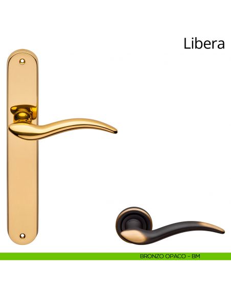 Maniglia con placca per porta Libera Linea Calì - bronzo opaco - placca cieca