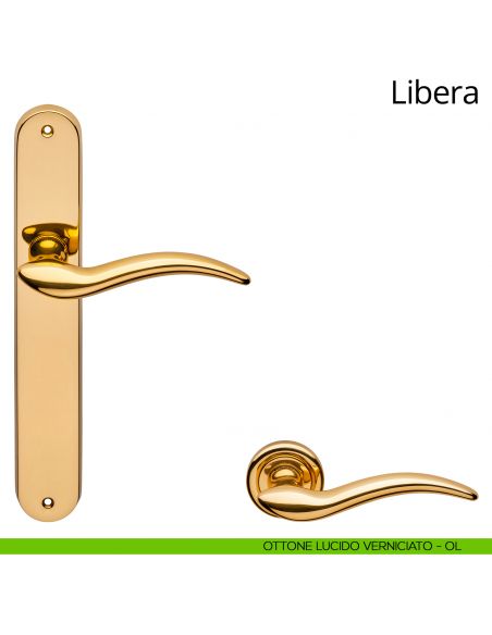 Maniglia con placca per porta Libera Linea Calì - ottone lucido verniciato - placca cieca