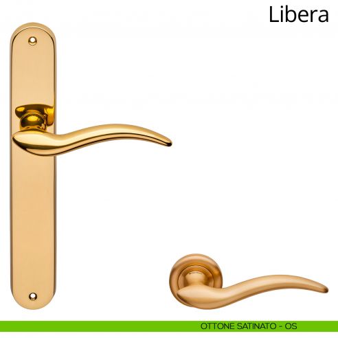 Maniglia con placca per porta Libera Linea Calì - ottone satinato - placca cieca