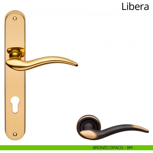 Maniglia con placca per porta Libera Linea Calì - bronzo opaco - foro yale