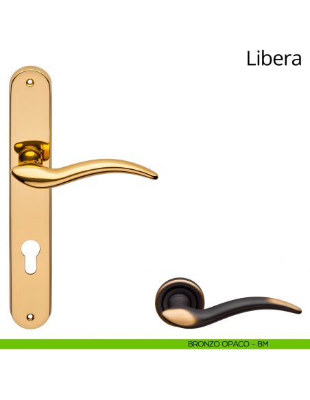 Maniglia con placca per porta Libera Linea Calì - bronzo opaco - foro yale