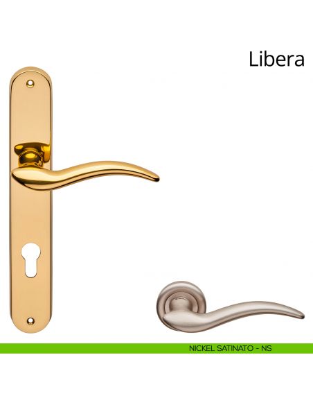 Maniglia con placca per porta Libera Linea Calì - nichel satinato - foro yale