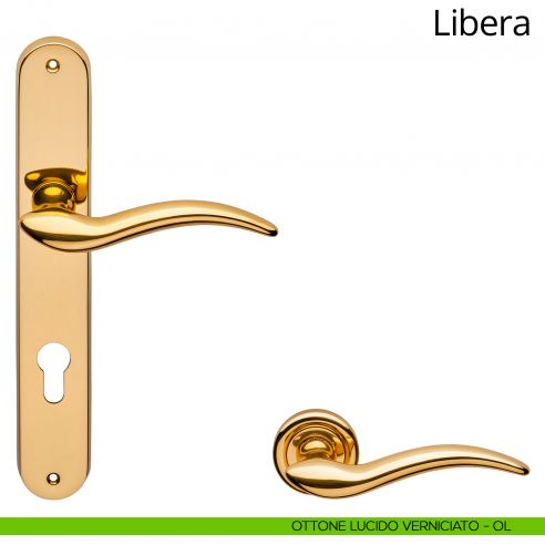 Maniglia con placca per porta Libera Linea Calì - ottone lucido verniciato - foro yale