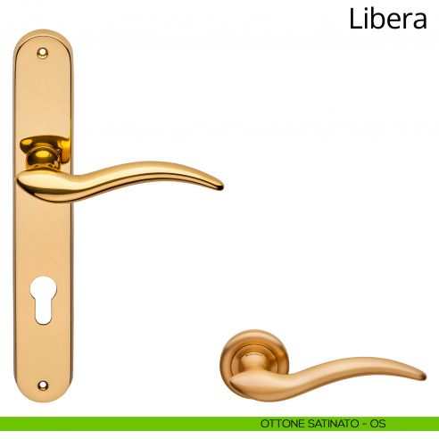 Maniglia con placca per porta Libera Linea Calì - ottone satinato - foro yale