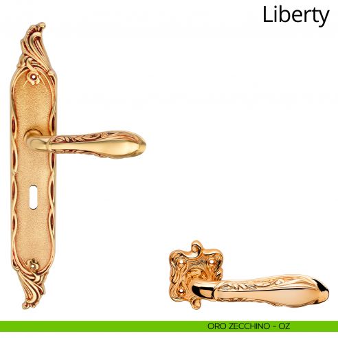 Maniglia con placca per porta Liberty Linea Calì - oro zecchino - foro patent