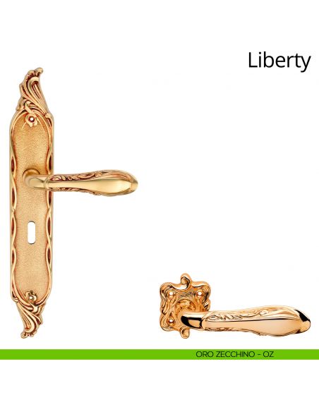 Maniglia con placca per porta Liberty Linea Calì - oro zecchino - foro patent