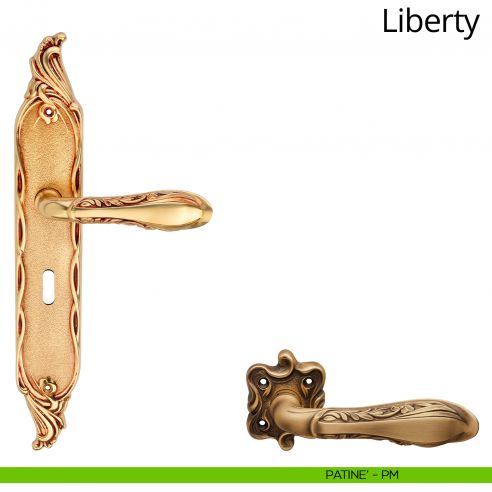 Maniglia con placca per porta Liberty Linea Calì - patinè - foro patent