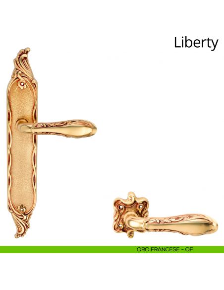 Maniglia con placca per porta Liberty Linea Calì - oro francese - placca cieca