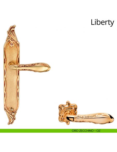 Maniglia con placca per porta Liberty Linea Calì - oro zecchino - placca cieca
