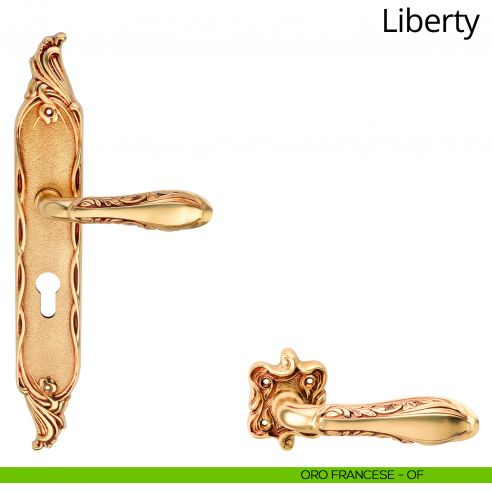 Maniglia con placca per porta Liberty Linea Calì - oro francese - foro yale