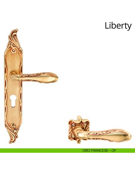 Maniglia con placca per porta Liberty Linea Calì - oro francese - foro yale