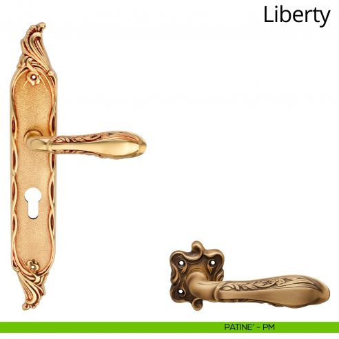 Maniglia con placca per porta Liberty Linea Calì - patinè - foro yale