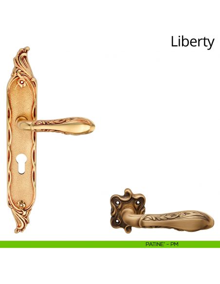 Maniglia con placca per porta Liberty Linea Calì - patinè - foro yale