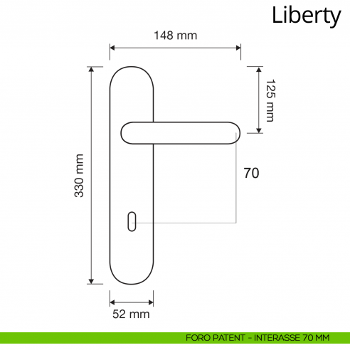 Maniglia con placca per porta Liberty Linea Calì placca foro patent interasse 70 mm