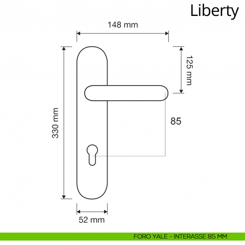 Maniglia con placca per porta Liberty Linea Calì placca foro yale interasse 85 mm