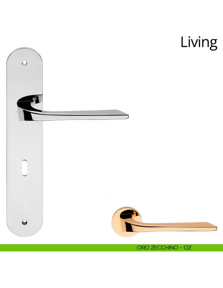Maniglia con placca per porta Living Linea Calì - oro zecchino - foro patent