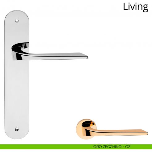 Maniglia con placca per porta Living Linea Calì - oro zecchino - placca cieca