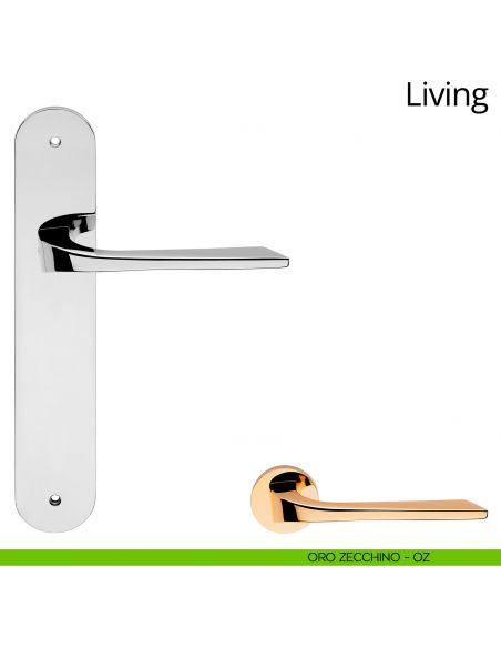 Maniglia con placca per porta Living Linea Calì - oro zecchino - placca cieca