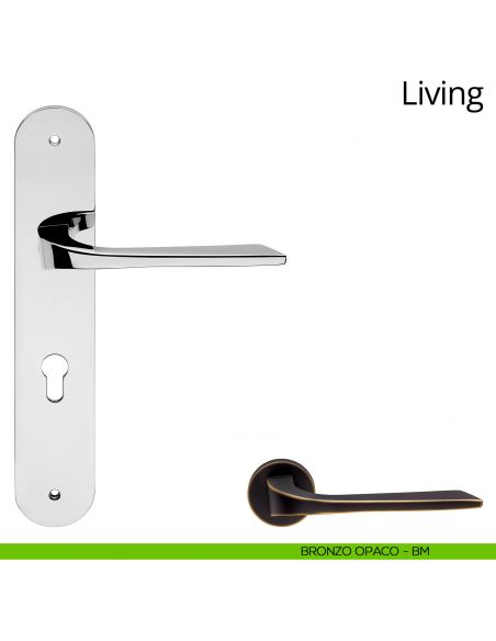 Maniglia con placca per porta Living Linea Calì - bronzo opaco - foro yale