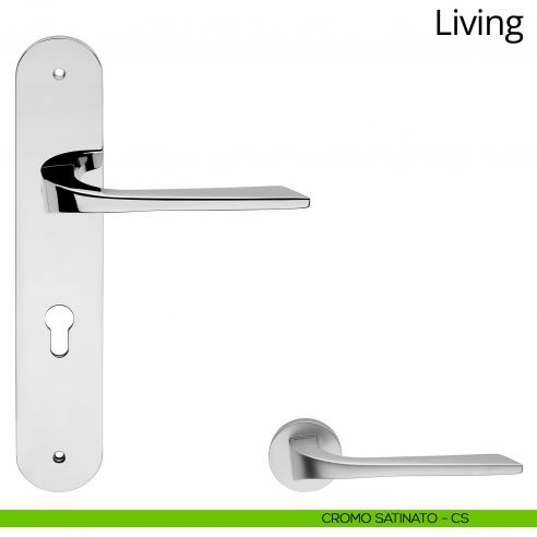 Maniglia con placca per porta Living Linea Calì - cromo satinato - foro yale