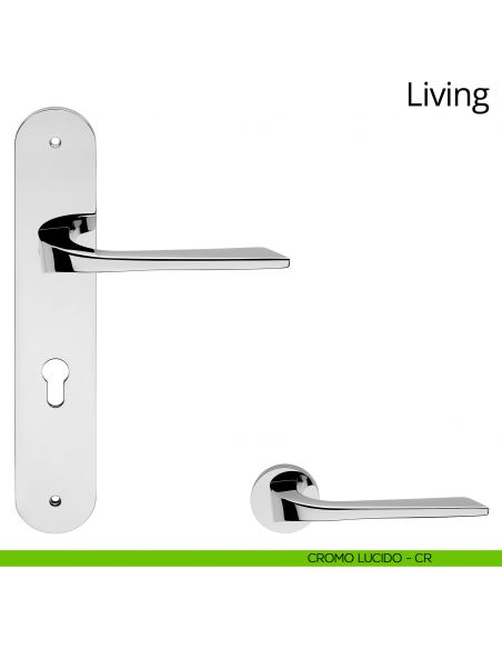 Maniglia con placca per porta Living Linea Calì - cromo lucido - foro yale
