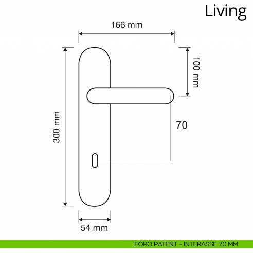 Maniglia con placca per porta Living Linea Calì placca foro patent interasse 70 mm