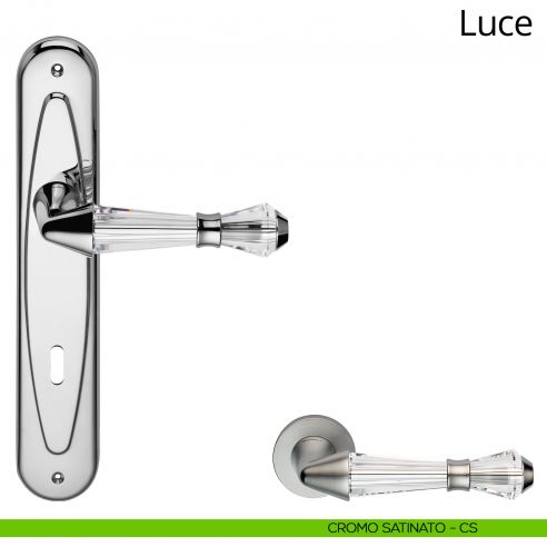 Maniglia cristalli Swarovski con placca per porta Luce Linea Calì - cromo satinato - foro patent
