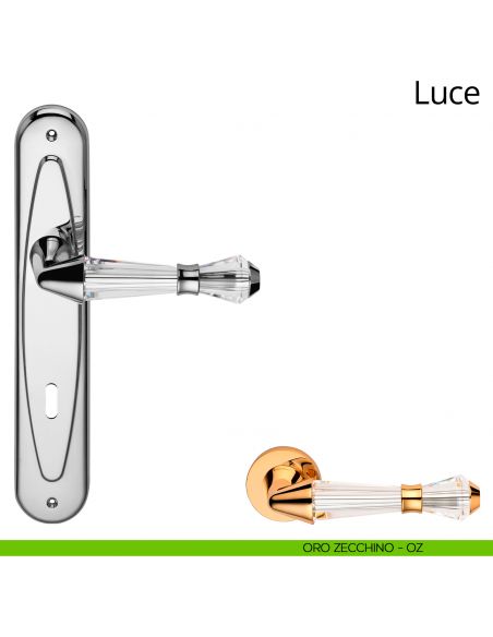 Maniglia cristalli Swarovski con placca per porta Luce Linea Calì - oro zecchino - foro patent