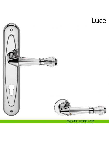 Maniglia cristalli Swarovski con placca per porta Luce Linea Calì - cromo lucido - foro yale