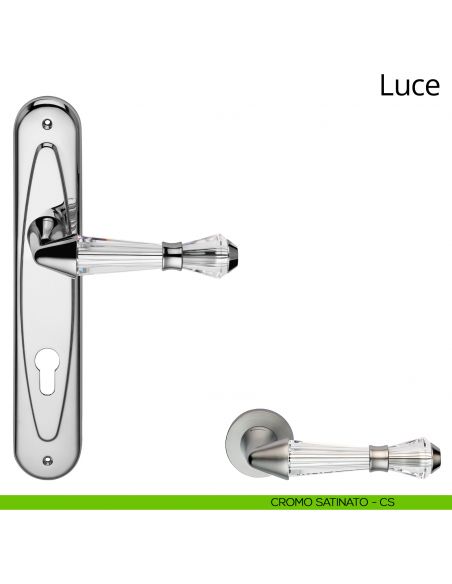 Maniglia cristalli Swarovski con placca per porta Luce Linea Calì - cromo satinato - foro yale