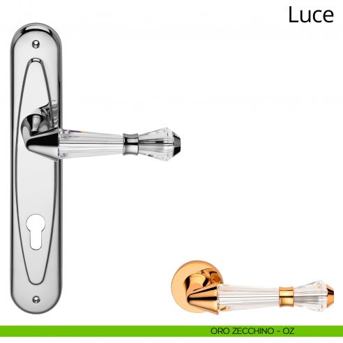Maniglia cristalli Swarovski con placca per porta Luce Linea Calì - oro zecchino - foro yale