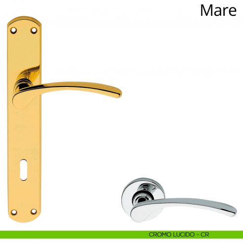 Maniglia con placca per porta Mare Linea Calì - cromo lucido - foro patent
