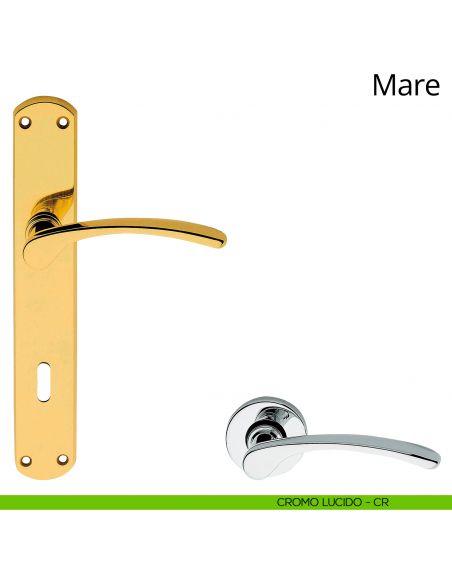 Maniglia con placca per porta Mare Linea Calì - cromo lucido - foro patent