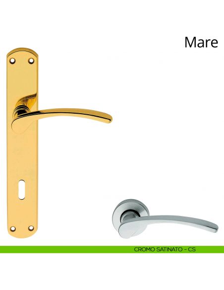 Maniglia con placca per porta Mare Linea Calì - cromo satinato - foro patent