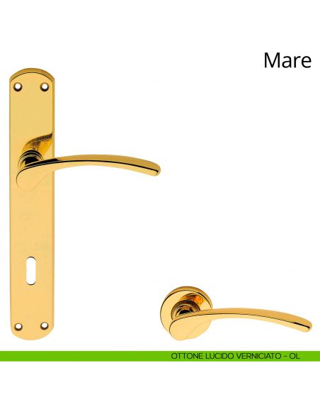 Maniglia con placca per porta Mare Linea Calì - ottone lucido verniciato - foro patent